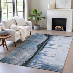 HomeRoots 5' Abstract Blue and Charcoal Washable Area Rug - Durable, Stylish Design for Indoor and Outdoor Spaces 8' X 10' 630468