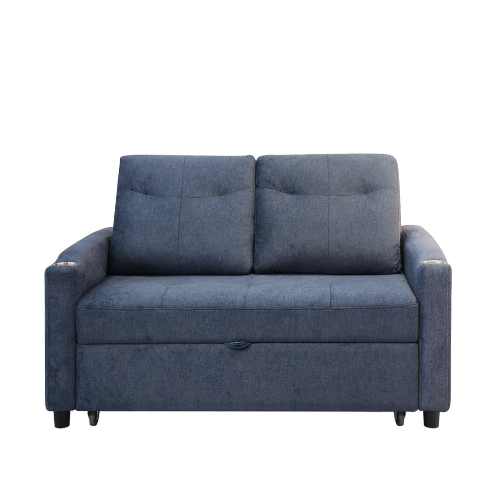 English Elm Modern Velvet Loveseat Sofa Bed with USB Charging, Storage Pockets, Toss Pillows & Reclining Backrest W1183S00013