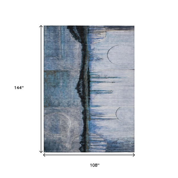 HomeRoots 5' Abstract Blue and Charcoal Washable Area Rug - Durable, Stylish Design for Indoor and Outdoor Spaces 9' X 12' 630469