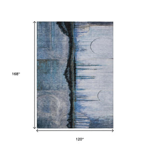 HomeRoots 5' Abstract Blue and Charcoal Washable Area Rug - Durable, Stylish Design for Indoor and Outdoor Spaces 10' X 14' 630470
