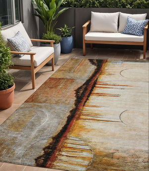 HomeRoots 5' Durable Abstract Washable Area Rug in Rust and Charcoal - Perfect for Indoor and Outdoor Spaces 5' X 8' 630472