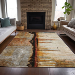 HomeRoots 5' Durable Abstract Washable Area Rug in Rust and Charcoal - Perfect for Indoor and Outdoor Spaces 5' X 8' 630472