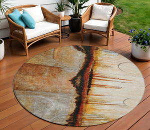 HomeRoots 5' Durable Abstract Washable Area Rug in Rust and Charcoal - Perfect for Indoor and Outdoor Spaces 8' Round 630473