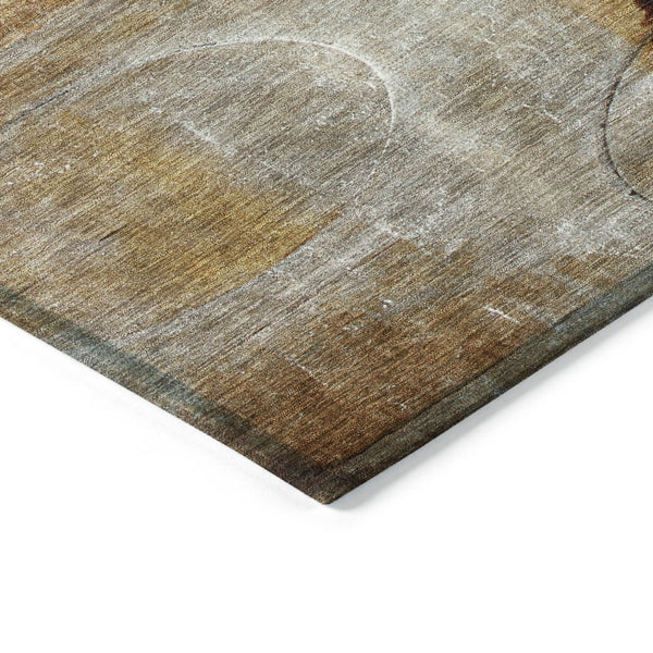HomeRoots 5' Durable Abstract Washable Area Rug in Rust and Charcoal - Perfect for Indoor and Outdoor Spaces 8' Round 630473
