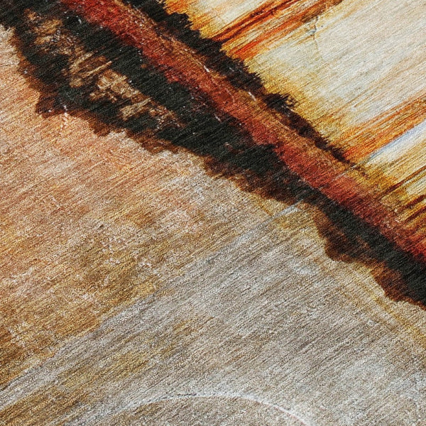 HomeRoots 5' Durable Abstract Washable Area Rug in Rust and Charcoal - Perfect for Indoor and Outdoor Spaces 8' Round 630473