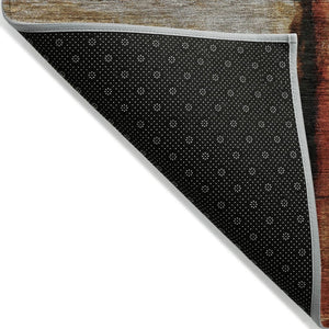 HomeRoots 5' Durable Abstract Washable Area Rug in Rust and Charcoal - Perfect for Indoor and Outdoor Spaces 8' X 10' 630474