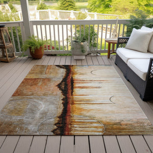 HomeRoots 5' Durable Abstract Washable Area Rug in Rust and Charcoal - Perfect for Indoor and Outdoor Spaces 8' X 10' 630474