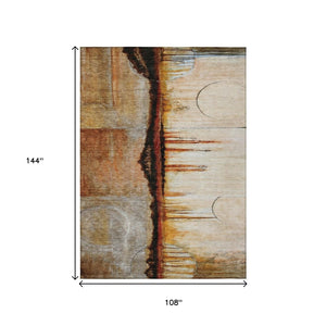 HomeRoots 5' Durable Abstract Washable Area Rug in Rust and Charcoal - Perfect for Indoor and Outdoor Spaces 9' X 12' 630475
