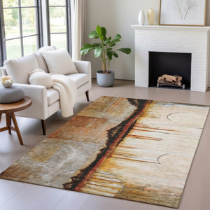 HomeRoots 5' Durable Abstract Washable Area Rug in Rust and Charcoal - Perfect for Indoor and Outdoor Spaces 9' X 12' 630475