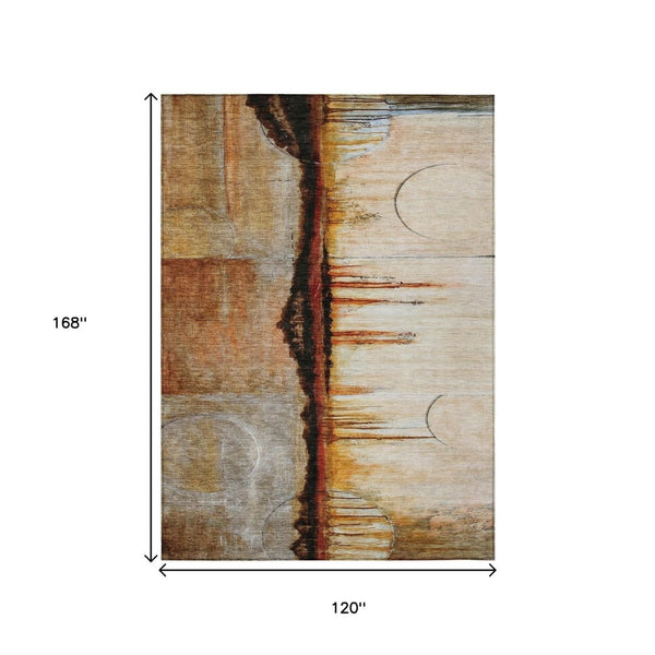 HomeRoots 5' Durable Abstract Washable Area Rug in Rust and Charcoal - Perfect for Indoor and Outdoor Spaces 10' X 14' 630476