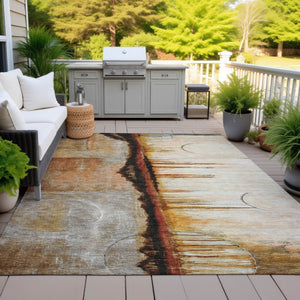 HomeRoots 5' Durable Abstract Washable Area Rug in Rust and Charcoal - Perfect for Indoor and Outdoor Spaces 10' X 14' 630476