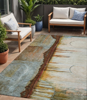 HomeRoots 5' Modern Rust and Beige Abstract Area Rug – Stylish, Washable, Durable for Indoor and Outdoor Use 5' X 8' 630478