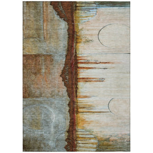 HomeRoots 5' Modern Rust and Beige Abstract Area Rug – Stylish, Washable, Durable for Indoor and Outdoor Use 5' X 8' 630478