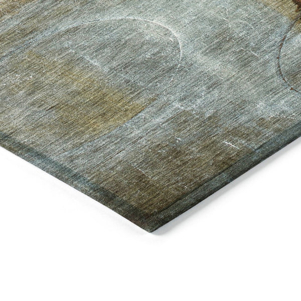 HomeRoots 5' Modern Rust and Beige Abstract Area Rug – Stylish, Washable, Durable for Indoor and Outdoor Use 8' Round 630479