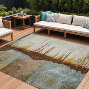 HomeRoots 5' Modern Rust and Beige Abstract Area Rug – Stylish, Washable, Durable for Indoor and Outdoor Use 8' X 10' 630480