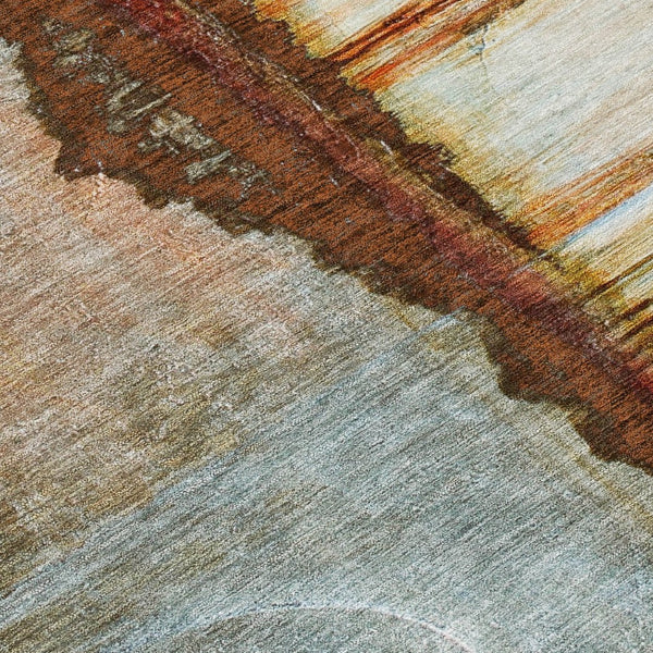 HomeRoots 5' Modern Rust and Beige Abstract Area Rug – Stylish, Washable, Durable for Indoor and Outdoor Use 9' X 12' 630481
