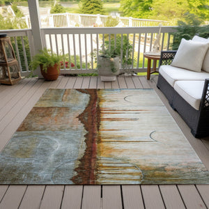 HomeRoots 5' Modern Rust and Beige Abstract Area Rug – Stylish, Washable, Durable for Indoor and Outdoor Use 9' X 12' 630481