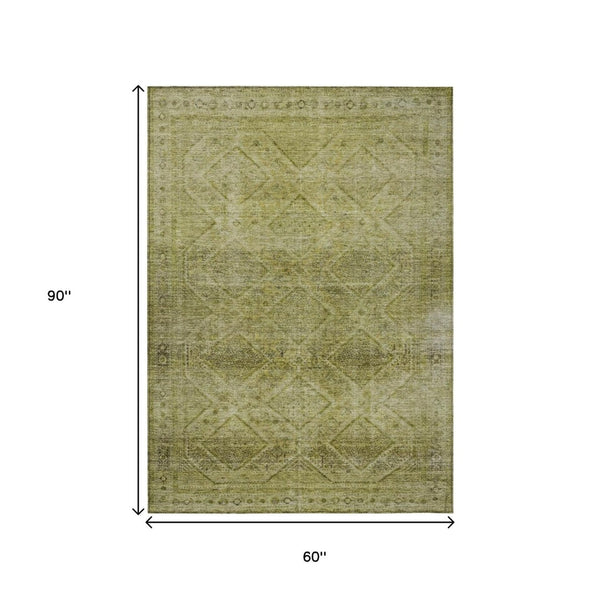 HomeRoots 5' Durable Artichoke Green and Ivory Geometric Area Rug for Stylish Indoor or Outdoor Spaces 5' X 8' 630484