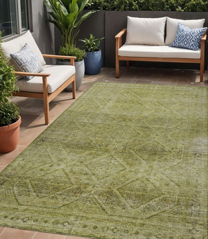 HomeRoots 5' Durable Artichoke Green and Ivory Geometric Area Rug for Stylish Indoor or Outdoor Spaces 5' X 8' 630484