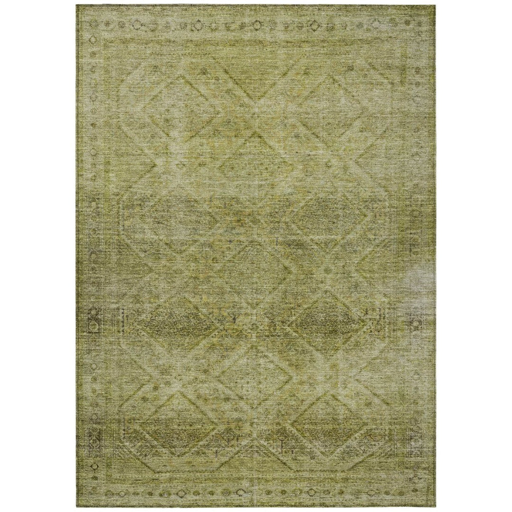 HomeRoots 5' Durable Artichoke Green and Ivory Geometric Area Rug for Stylish Indoor or Outdoor Spaces 5' X 8' 630484