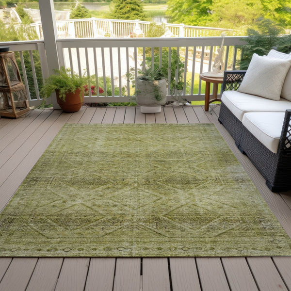 HomeRoots 5' Durable Artichoke Green and Ivory Geometric Area Rug for Stylish Indoor or Outdoor Spaces 5' X 8' 630484