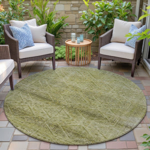 HomeRoots 5' Durable Artichoke Green and Ivory Geometric Area Rug for Stylish Indoor or Outdoor Spaces 8' Round 630485