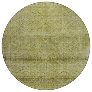 HomeRoots 5' Durable Artichoke Green and Ivory Geometric Area Rug for Stylish Indoor or Outdoor Spaces 8' Round 630485