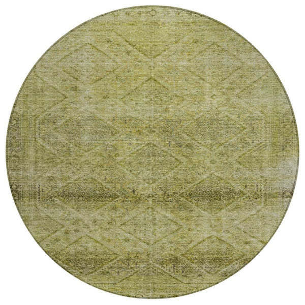 HomeRoots 5' Durable Artichoke Green and Ivory Geometric Area Rug for Stylish Indoor or Outdoor Spaces 8' Round 630485