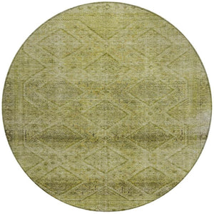HomeRoots 5' Durable Artichoke Green and Ivory Geometric Area Rug for Stylish Indoor or Outdoor Spaces 8' Round 630485