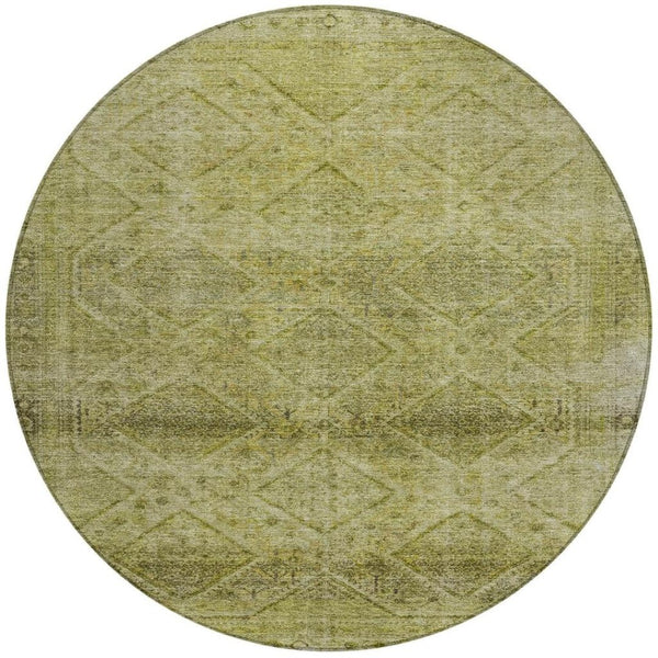 HomeRoots 5' Durable Artichoke Green and Ivory Geometric Area Rug for Stylish Indoor or Outdoor Spaces 8' Round 630485