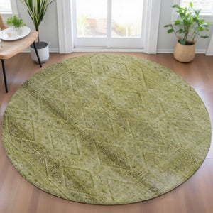 HomeRoots 5' Durable Artichoke Green and Ivory Geometric Area Rug for Stylish Indoor or Outdoor Spaces 8' Round 630485