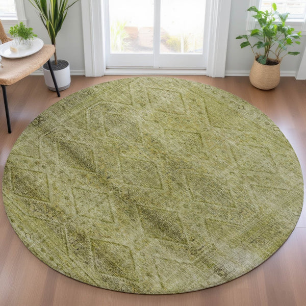 HomeRoots 5' Durable Artichoke Green and Ivory Geometric Area Rug for Stylish Indoor or Outdoor Spaces 8' Round 630485
