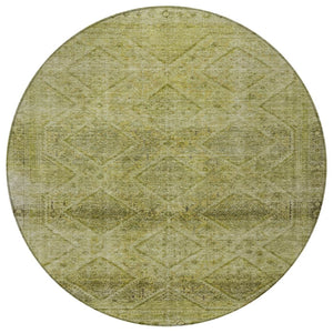 HomeRoots 5' Durable Artichoke Green and Ivory Geometric Area Rug for Stylish Indoor or Outdoor Spaces 8' Round 630485
