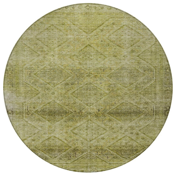 HomeRoots 5' Durable Artichoke Green and Ivory Geometric Area Rug for Stylish Indoor or Outdoor Spaces 8' Round 630485
