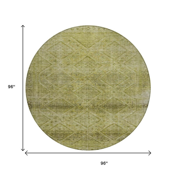 HomeRoots 5' Durable Artichoke Green and Ivory Geometric Area Rug for Stylish Indoor or Outdoor Spaces 8' Round 630485