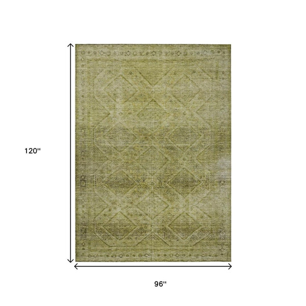 HomeRoots 5' Durable Artichoke Green and Ivory Geometric Area Rug for Stylish Indoor or Outdoor Spaces 8' X 10' 630486