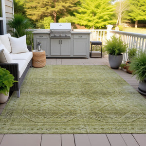 HomeRoots 5' Durable Artichoke Green and Ivory Geometric Area Rug for Stylish Indoor or Outdoor Spaces 8' X 10' 630486