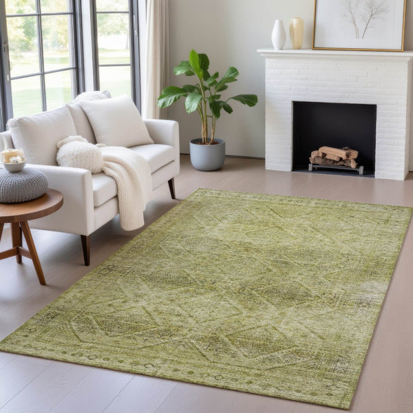 HomeRoots 5' Durable Artichoke Green and Ivory Geometric Area Rug for Stylish Indoor or Outdoor Spaces 8' X 10' 630486