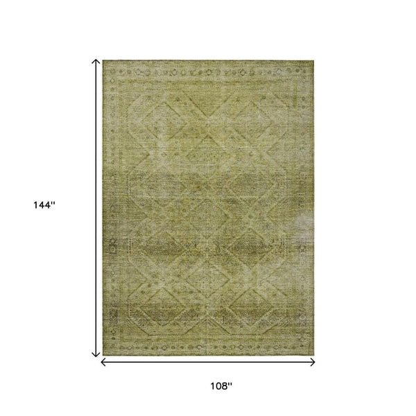 HomeRoots 5' Durable Artichoke Green and Ivory Geometric Area Rug for Stylish Indoor or Outdoor Spaces 9' X 12' 630487