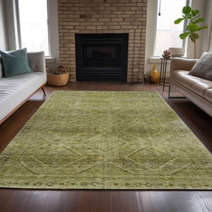 HomeRoots 5' Durable Artichoke Green and Ivory Geometric Area Rug for Stylish Indoor or Outdoor Spaces 9' X 12' 630487