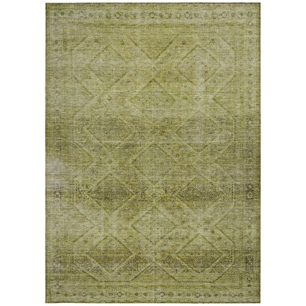 HomeRoots 5' Durable Artichoke Green and Ivory Geometric Area Rug for Stylish Indoor or Outdoor Spaces 10' X 14' 630488