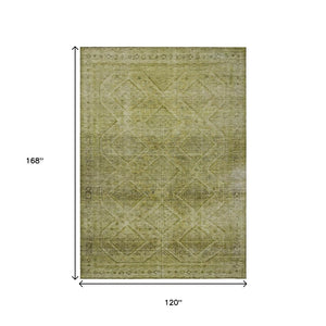 HomeRoots 5' Durable Artichoke Green and Ivory Geometric Area Rug for Stylish Indoor or Outdoor Spaces 10' X 14' 630488