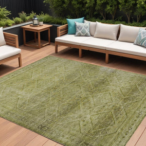 HomeRoots 5' Durable Artichoke Green and Ivory Geometric Area Rug for Stylish Indoor or Outdoor Spaces 10' X 14' 630488