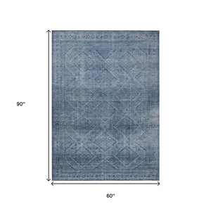 HomeRoots 5' Stylish Blue and Ivory Geometric Area Rug - Durable, Washable, Perfect for Indoor or Outdoor Use! 5' X 8' 630490