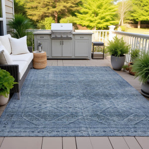 HomeRoots 5' Stylish Blue and Ivory Geometric Area Rug - Durable, Washable, Perfect for Indoor or Outdoor Use! 5' X 8' 630490