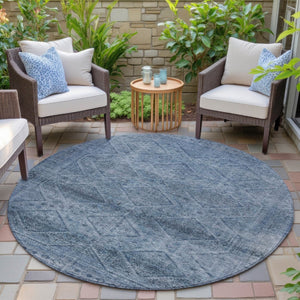 HomeRoots 5' Stylish Blue and Ivory Geometric Area Rug - Durable, Washable, Perfect for Indoor or Outdoor Use! 8' Round 630491