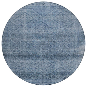 HomeRoots 5' Stylish Blue and Ivory Geometric Area Rug - Durable, Washable, Perfect for Indoor or Outdoor Use! 8' Round 630491