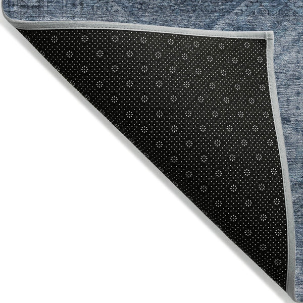 HomeRoots 5' Stylish Blue and Ivory Geometric Area Rug - Durable, Washable, Perfect for Indoor or Outdoor Use! 8' Round 630491