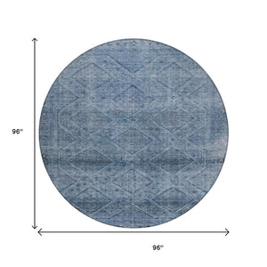 HomeRoots 5' Stylish Blue and Ivory Geometric Area Rug - Durable, Washable, Perfect for Indoor or Outdoor Use! 8' Round 630491