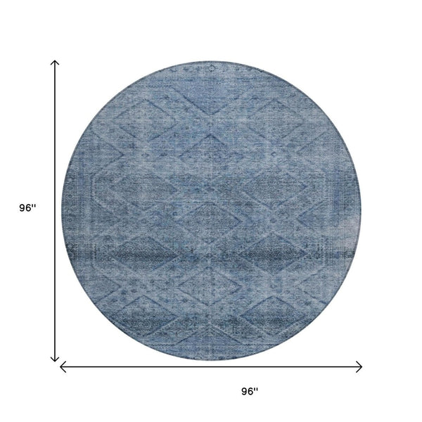 HomeRoots 5' Stylish Blue and Ivory Geometric Area Rug - Durable, Washable, Perfect for Indoor or Outdoor Use! 8' Round 630491